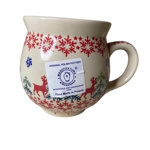 Manufaktura Polish Pottery Mug Boleslawiec Christmas Reindeer Snowflake